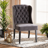 Baxton Studio WS-W158-Grey Velvet/Espresso-DC Lamont Modern Contemporary Transitional Grey Velvet Fabric Upholstered and Dark Brown Finished Wood Wingback Dining Chair